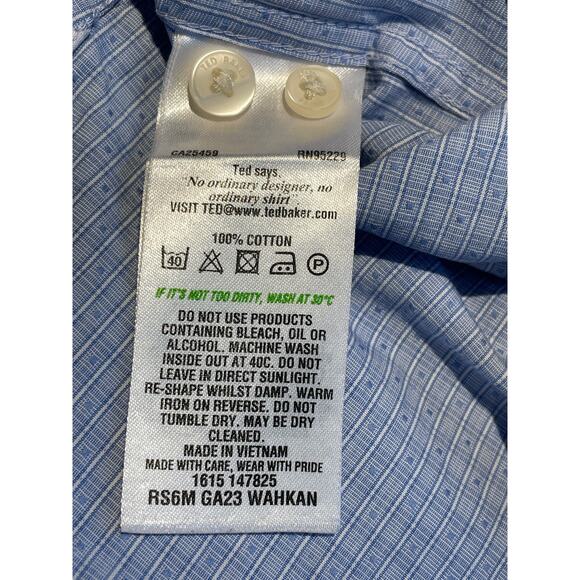 Ted Baker Endurance Men’s Shirt Size 15 32/33 Blue/White Button Down - Picture 6 of 6